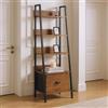 FurnitureR Mobile alto in stile scala, 42 x 29 x 141 cm, 5 livelli con cassetto in tessuto, pannelli in legno da 12 mm e telaio in metallo da 20 mm, pannello posteriore da 7,5 cm, elegante armadio da