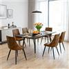 MEUBLE COSY Set di Mobili per Sala da Pranzo da 7 Pezzi con 1 Tavolo Allungabile e 6 Sedie in Pelle Scamosciata, Struttura in Acciaio per Cucina e Soggiorno, Nero + Oro + Marrone
