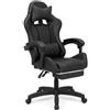 GARDENIA Poltrona Gaming Nera in Ecopelle, Sedia da Gaming Ergonomica con Seduta Imbottita, Schienale Reclinabile, Poggiapiedi Estraibile, Cuscino Lombare e Ruote in Nylon