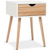 Mondeer Meerveil Comodino 1 cassetto, stile scandinavo, adatto per soggiorno camera da letto, 40 x 40 x 56 cm, Bianco e quercia