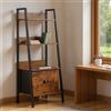 FurnitureR Libreria da ufficio, stile scala, 42 x 29 x 110 cm, con cassetto in tessuto, 4 livelli, pannelli in legno da 12 mm e telaio in metallo da 20 mm, parete posteriore da 7,5 cm, mensola moderna