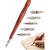 YAPKOLV Set Calligrafia con 1 Portapenne Stile Vintage e 5 Pennini, Kit Iniziale per Scrittura Elegante, Disegno Manga, Schizzi - Ideale Principianti e Artisti