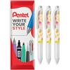 Pentel Energel BLN75 - Penna a sfera retrattile con inchiostro gel, 0,5 mm, 54% riciclata, inchiostro nero, confezione da 3 pezzi, taiyaki