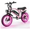 AVDLEU Bici Elettrica Pieghevole Adulto, E-Bike Fat Tire 16x3.0 con Doppia Sospensione, Bicicletta Elettrica Uomo e Donna 25 km/h, Autonomia 30-35 km, Batteria 36V 12.8Ah, Nero/Rosa