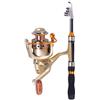 Durashmall Canna da pesca telescopica in carbonio e mulinello portatile, kit leggero con rapporto di trasmissione 5,2:1, cuscinetti lisci per viaggi, campeggio, acqua dolce e salata da 1 m a 2 (set