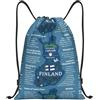 FHIZOAL Zaino impermeabile con motivo mappa della Finlandia con varie tasche con coulisse, per sport, yoga, allenamento, nuoto, viaggi, Nero , S, Casual