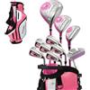 Precise M5 - Set completo di mazze da golf da donna per destrorsi, driver in titanio, SS Fairway, ibrido, ferri 5-PW, putter, borsa con supporto, 3 H/C, rosa, taglia piccola -1