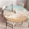 Treer Tovaglia Rotondo Antimacchia, Vacanza al Mare Mollettone Tavolo Rotondo con Bordo Eelastico, Lavabile Copritavolo Antiscivolo Tovaglia Tonda per Picnic Cucina Casa (110CM,Mare)