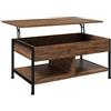 HOMCOM Tavolino sollevabile - ripiano inferiore, contenitore - dim. 100L x 80L x 60H cm - finitura in legno rustico nero
