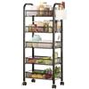 Yokawe Scaffale portaoggetti per frutta e verdura, 5 ripiani, impilabile, in rete metallica, con ruote, cestino per la spesa, organizer per cucina, dispensa, nero, 5 strati