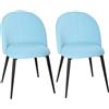 HOMCOM Set di 2 Sedie Sala da Pranzo in Velluto, Sedie Cucina con Schienale Curvo a Conchiglia, Gambe in Acciaio, Stile Nordico, Sedia Imbottita per Cucina, Camera da Letto, Soggiorno, Azzurro