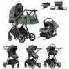 Kakbgee Passeggino 3 in 1 con Seggiolino Auto, Carrozzina Piegevole, 7-Altezza Regolabile, Sospensione 4 Ruote, Copripioggia e Zanzariera, Baby Stroller per Neonati 0-3 Anni (15kg), Verde