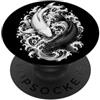 Traditional Japanese Art Style by Oyuke Carpa giapponese Koi in stile Irezumi bianco e nero PopSockets PopGrip Adesivo
