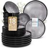 PURE LIVING INTERIOR DESIGN Servizio Piatti Ibiza in Grès per 6 Persone, 18 Pezzi Set Piatti Moderni Compatibile con Lavastoviglie e Microonde - grigio scuro - Set da Tavola e Cucina di Pure Living