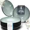 PURE LIVING INTERIOR DESIGN Set Prestige di Servizi da Tavola: Piatti Fondi in Porcellana per 6 Persone - Eleganti Piatti da Portata per una Esperienza Culinaria Raffinata, Pure Living verde salvia