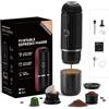 HAILASRE Macchina per espresso elettrica portatile, sistema di estrazione auto-riscaldante 2 in 1, macchina da caffè espresso Crema Nespress, supporta caffè macinato e capsula NS, ME2218 (NERO)