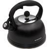 Blackmoor Callisto Bollitore a fischio da 2,5 l per piano cottura a gas/fornello a induzione, elettrico, alogeno/in acciaio inox con beccuccio, coperchio e manico arrotondato (nero)