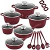Generico Set di Pentole 23 Pezzi Antiaderente con Coperchi in Vetro Batteria di Pentole e Padelle con Manici Removibili, Mestoli in Silicone Adatte a Tutti i Piani di Cottura, Induzione Inclusa (Rosso)