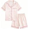JiAmy Pigiama in raso per ragazze, a maniche corte, con bottoni, morbido e setoso, abbigliamento da notte estivo per bambini da 7 a 14 anni, Short rosa, 13-14 Years