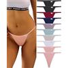 FINETOO Confezione da 10 perizomi in cotone per donne, mutandine elasticizzate T-back, tanga a vita bassa, hipster sexy S-XL, X-Small
