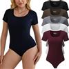 Chongbaijia Confezione da 5 body a maniche corte da donna, scollo quadrato, casual, elastici, basici, top e magliette, 5 pezzi: nero/bianco/caffè/rosso/grigio, Small