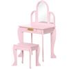 HOMCOM Toeletta per Bambine 3-6 Anni con Sgabello Specchi e Cassetti Rosa
