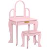 HOMCOM Tavolo per Trucco Bambine 3-6 Anni con Sgabello e Specchio Rosa