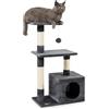 lionto tiragraffi per gatti lionto, albero tiragraffi compatto da 85 cm con grotta, 2 piattaforme, palla di peluche e bastoncini di sisal, con supporto a parete, grigio scuro