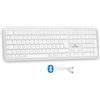 Blue Stork Tastiera Bluetooth wireless, full size, compatibile con Mac, ricaricabile, bianca