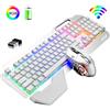 Zelurxx Set tastiera e mouse wireless ricaricabile ZELURXX 2,4 GHz, per gaming e ufficio, silenzioso, retroilluminazione a LED, batteria a lunga durata, bianco