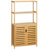 kleankin Mobiletto Bagno Moderno con 2 Ripiani Aperti e Armadietto a 2 Ante in Bambù e a doghe, 60x30x120 cm, Naturale | Aosom Italy