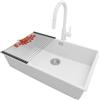 PRIMAGRAN Lavandino da Cucina Bianco 76x47cm, Lavello in Granito a 1 vasca + Rubinetto 40x20cm + Set di accessori, Lavabo da Cucina Incasso al Mobile 80cm - London Slim S522