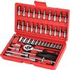 Wopeite Set di Chiavi a Bussola con Cricchetto 1/4 Cromo Vanadio Cr-V per auto fai da te Punte PH e PZ 46 Pezzi Rosso