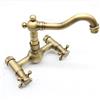 JAYEUW Rubinetto da cucina retrò con doppia maniglia a croce anticata, in ottone anticato, a parete, per lavabo, per cucina