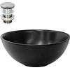 ML DESIGN modern living ML-Design Lavabo da Appoggio in Ceramica Nero Opaco Ø 28 x 15 cm Rotondo con Set di Scarico in Ottone Cromato Valvola Drenaggio Lavello Sanitari da Bagno Lavandino Design Moderno Piletta Pop-Up