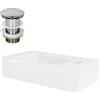 ML DESIGN modern living ML-Design Lavabo da Appoggio in Ceramica 46 x 26 x 11 cm Bianco incl. Piletta di Scarico per Lavandino con Troppopieno Lavello per Bagno Set Drenaggio Acciaio Inox Montaggio del Rubinetto a Destra