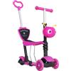 Easycomfort Monopattino 3 Ruote per Bambini con Sedile e Maniglione, Manubrio con Altezza Regolabile, 62x25x72.5cm Rosa