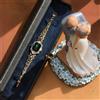 Braccialetto Dorato Arte Deco Strass Rettangolo Verde, Vintage 1920s Stile QD29