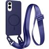 FMPCUON FNPCUON Cover Magnetica con Cordino per Samsung Galaxy S25 Edge Compatibile con MagSafe,Ricarica Wireless, Placcatura Disegno Custodia con Collana Laccio Tracolla Regolabile Case.Blu