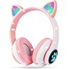 AXFEE Cuffie Bluetooth per Bambini, LED Cuffie Cablate/Wireless con Orecchio di Gatto, Pieghevole Audio Stereo HD Over-Ear Cuffie per Studiare/Viaggiare, 105dB Volume Limited, Bluetooth 5.0 Version