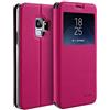 doupi Deluxe Finestra FlipCase per Samsung Galaxy S9, Protezione Custodia Ultra Slim Magnete Flip Cover Protettiva Book Style Etui Stare in Piedi, Rosa Rosso