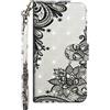 Sunrive Cover Per LG K4 / K8 2017, Custodia Case con supporto di stand e in pelle artificiale per carte di credito Portafoglio Flip Chiusura Magnetica Protettiva(Fiore di pizzo)