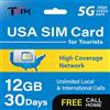 TSIM Scheda SIM USA per turisti 30 giorni, 12 GB dati su rete ad alta copertura | Chiamate locali e internazionali illimitate | Chiama casa gratis | SIM 5G aggiornata con hotspot e tethering!