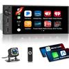 Techschermo Autoradio 1 DIN con Wireless CarPlay & Android Auto, Stereo Auto Touchscreen HD 6 Pollici, Bluetooth 5.2, Radio FM, Doppia USB & Type-C, Uscita Video, Telecamera Posteriore Inclusa