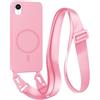 FMPCUON FNPCUON Cover Magnetica con Cordino per iPhone XR Compatibile con MagSafe,Ricarica Wireless, Placcatura Disegno Custodia con Collana Laccio Tracolla Regolabile Case.Pink