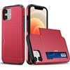 FERLAN Compatibile con Cover Portafoglio per iPhone 12 mini,con Porta Carte,TPU Bumper Silicone Slot Nascosto Scorrevole (Rosso)