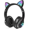AXFEE Cuffie Bluetooth per Bambini, LED Cuffie Cablate/Wireless con Orecchio di Gatto, Pieghevole Audio Stereo HD Over-Ear Cuffie per Studiare/Viaggiare, 105dB Volume Limited, Bluetooth 5.0 Version