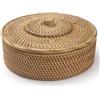 XIMISISE Cestino in rattan con coperchio, cestino portaoggetti in vimini per organizzare, scatola intrecciata, cestino portaoggetti in rattan per Shlef o tavolo, naturale