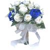 Winlaovate Elegante bouquet da sposa con rose artificiali e nastro di pizzo, per rose color champagne, composizione floreale bianca da sposa, per sposa o (blu)
