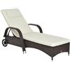 Easycomfort Lettino Prendisole da Giardino con Ruote, Sedia a Sdraio per Spiaggia con Altezza Regolabile in Rattan, Marrone e Crema, 200x73x103cm